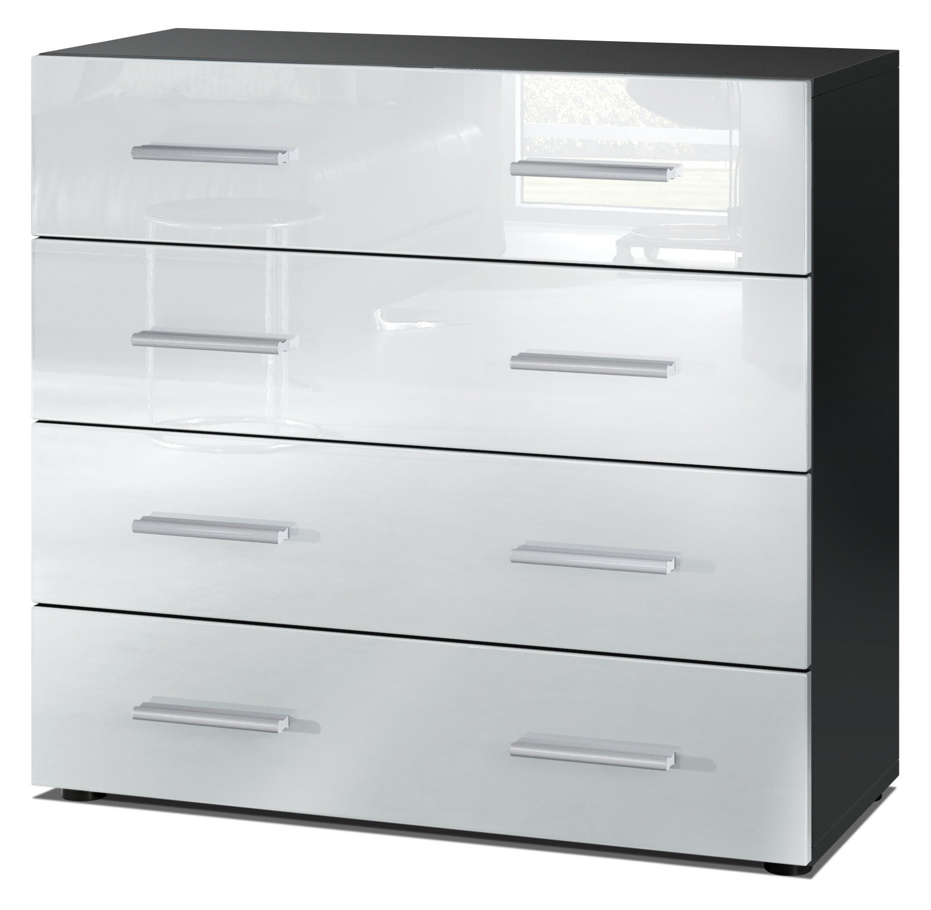 Vladon Kommode Weiß Hochglanz 76x72x35 cm