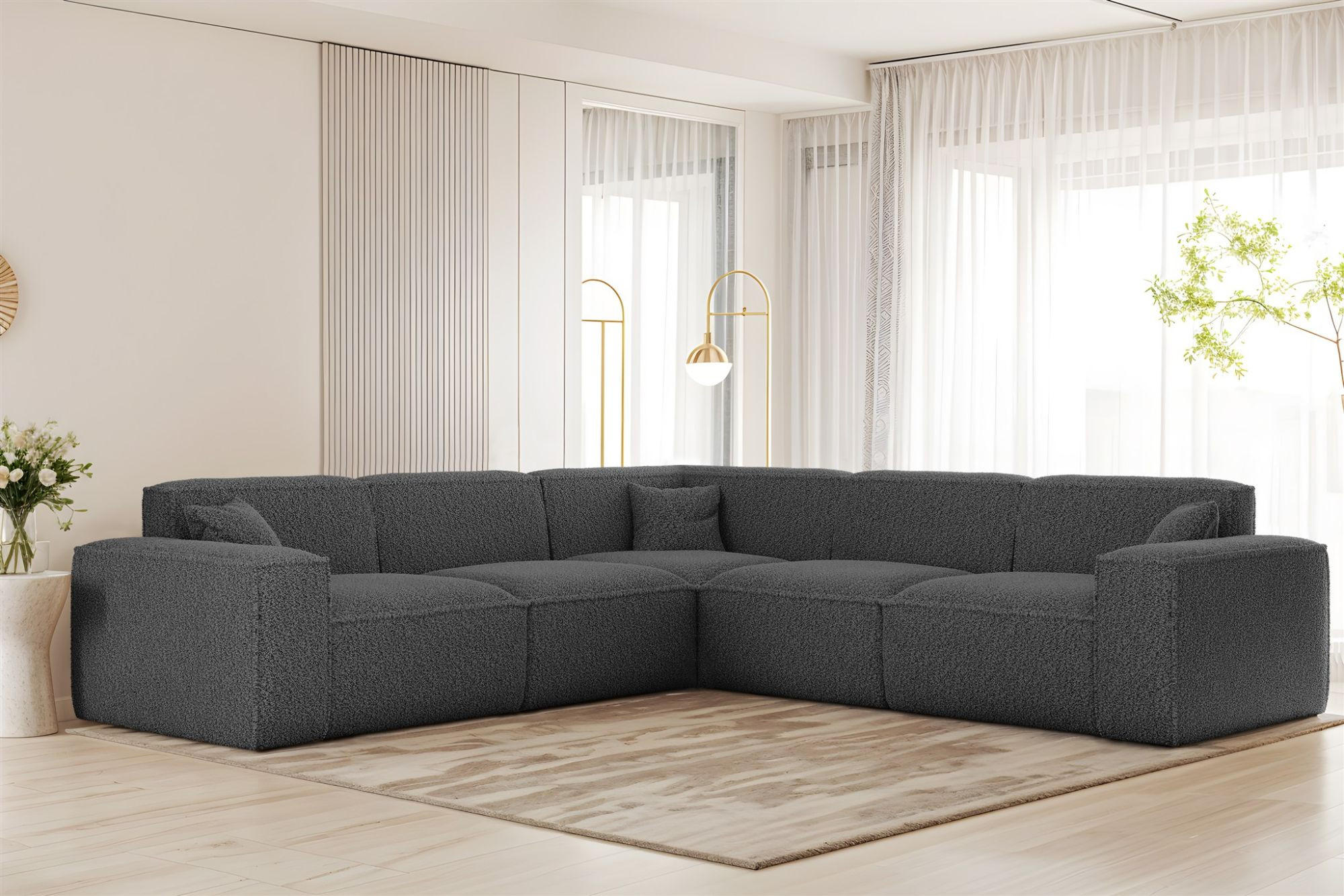 ECKSOFA Celes Premium In Sven - Dunkelgrau, Holzwerkstoff/Textil (246/246cm) - Fun Möbel