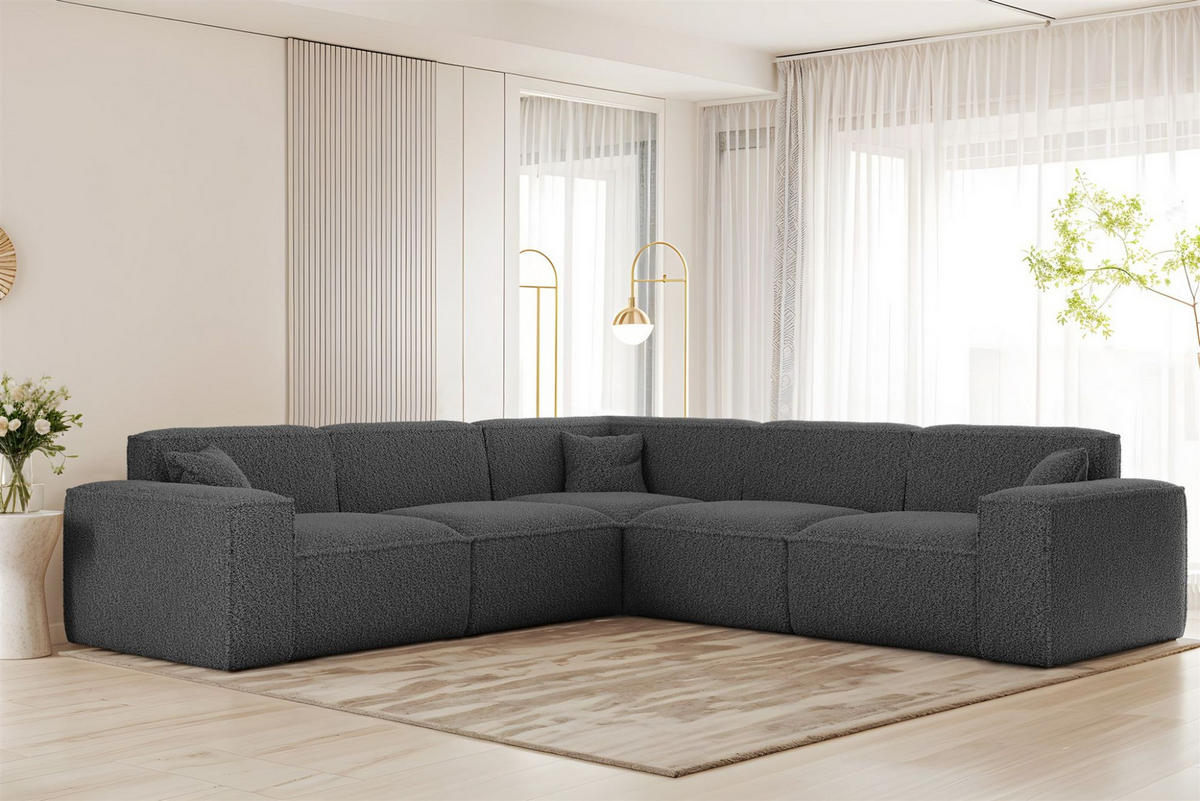 ECKSOFA Celes Premium In Sven - Dunkelgrau, Holzwerkstoff/Textil (246/246cm) - Fun Möbel