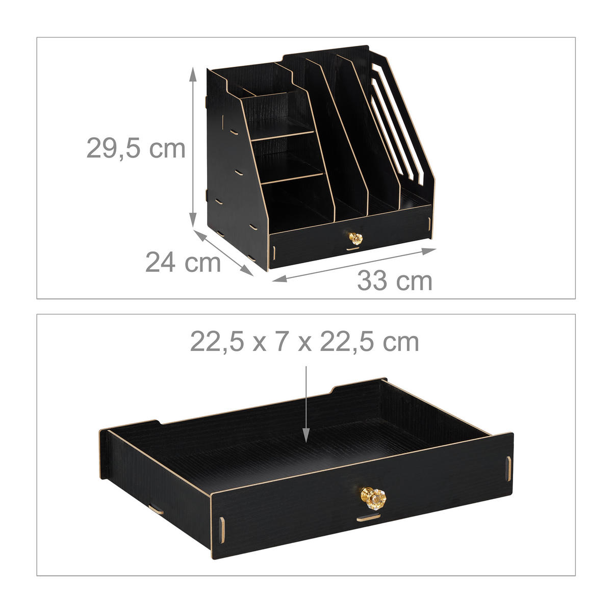 SCHREIBTISCH-ORGANIZER - Schwarz, Holzwerkstoff (24/33/29.5cm) - Relaxdays