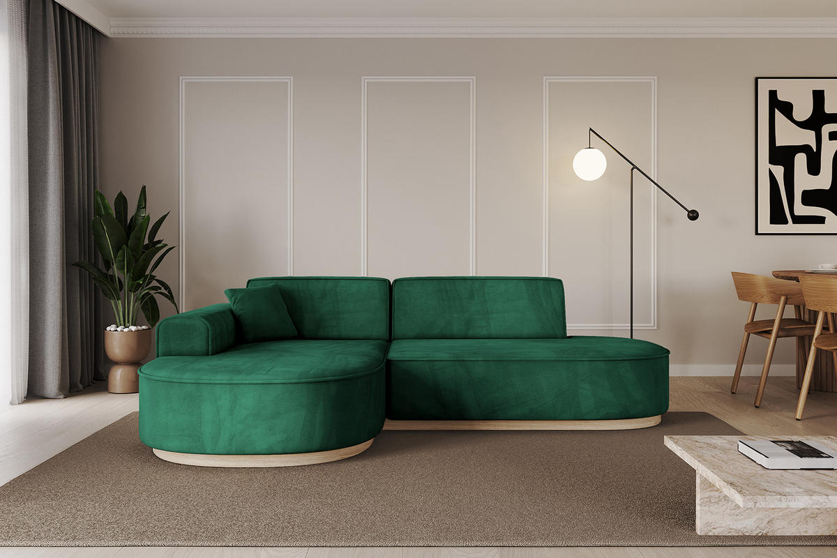 ECKSOFA Ottomane Links MARI-L1-v1 - 243x171x83 cm Grün Velours - Grün, Holzwerkstoff/Textil (243/171cm) - ALTDECOR
