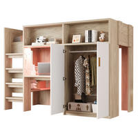 HOCHBETT aus MDF, Spanplatte und Sperrholz 90x200 cm Holzfarbe mit Schreibtisch, Kleiderschrank, Regal und LED-Beleuchtung - Naturfarben, Holzwerkstoff (90/200cm) - Modfu