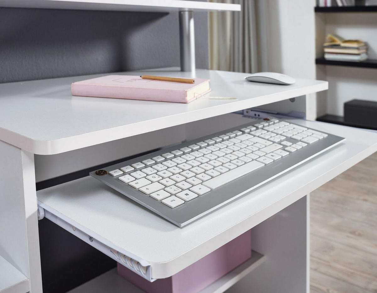 SCHREIBTISCH – Weiß, Tastaturauszug, Stauraum, zeitloses Design - Weiß, Holz (48/94/90cm) - KADIMA DESIGN