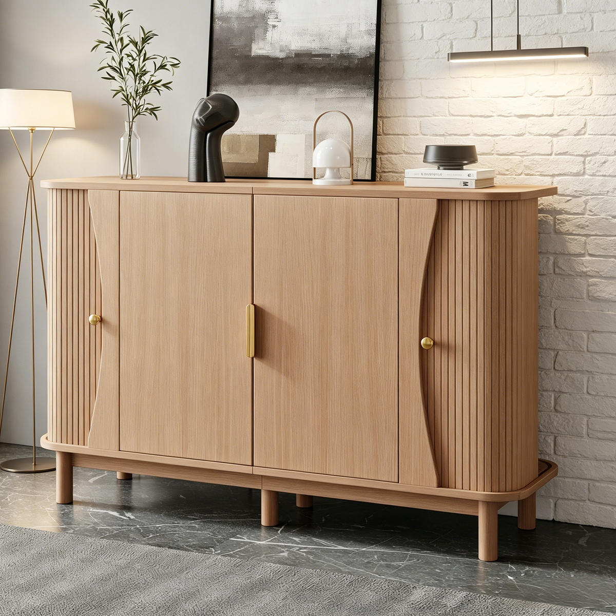 SIDEBOARD mit Schiebetüren und Stauraum aus MDF 140/40/88 cm - Naturfarben, Holzwerkstoff (140/88/40cm) - EVRYAE