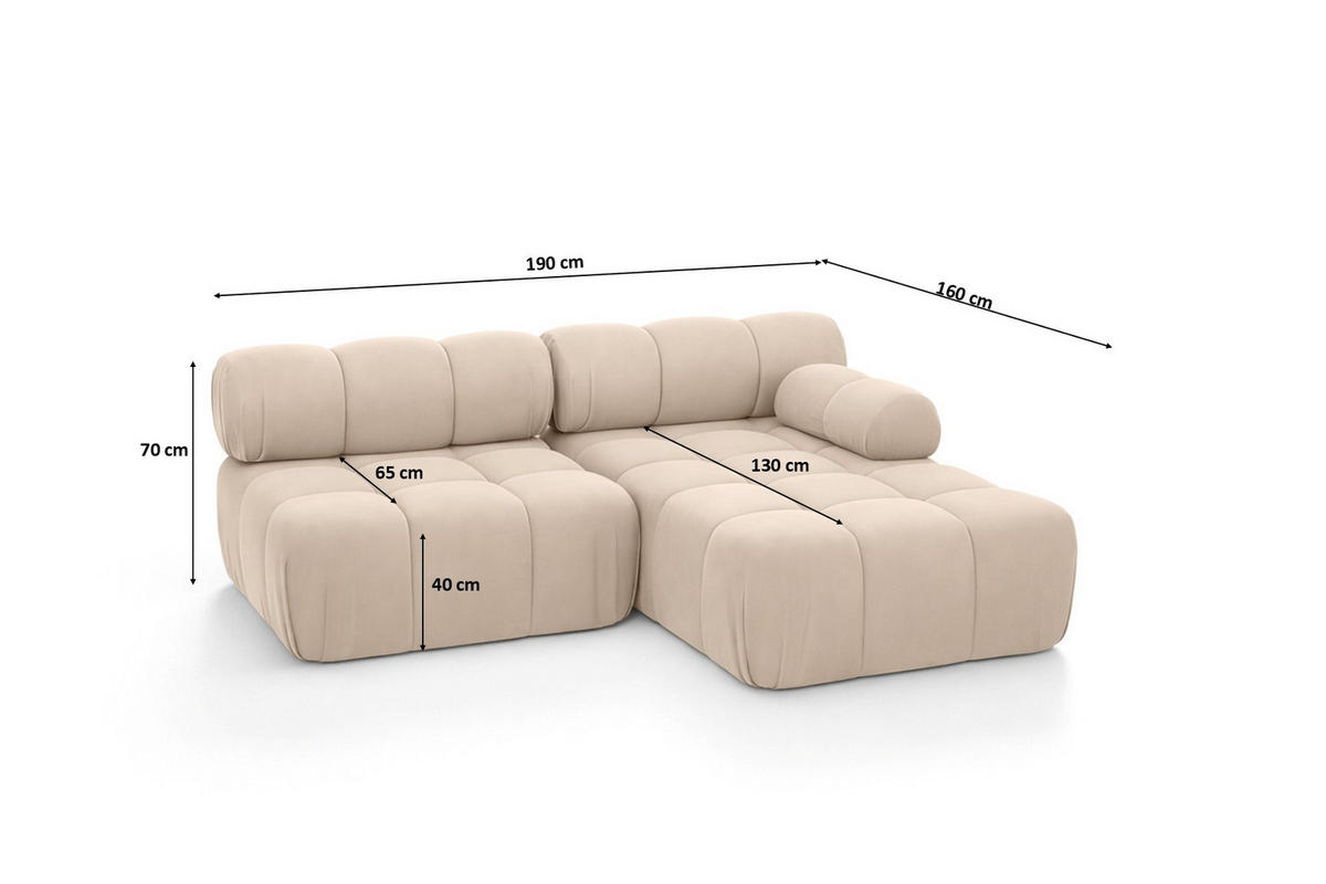 ECKSOFA L-Form Mini II Modular, Veloursstoff Salvador, Beige, Rechts, Selia - Beige, Holz (190/160cm) - Kaiser Möbel