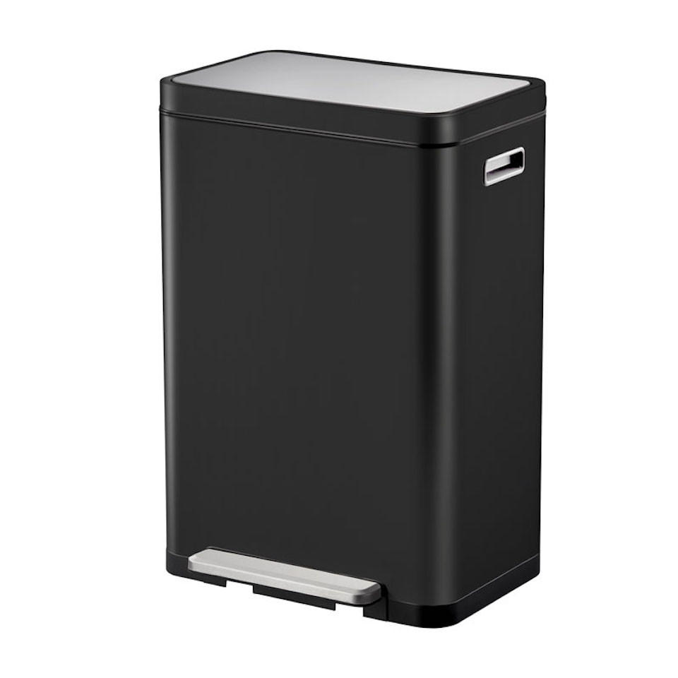 MÜLLEIMER Stilvoller Rechteckiger Mit Extra Breitem Pedal & Gedämpften Stay Open Deckel 65,2 x 43,3 x 33,4 cm 20 & 20 Liter Schwarz - Schwarz, Metall (43.3/65.2/33.4cm) - PROREGAL