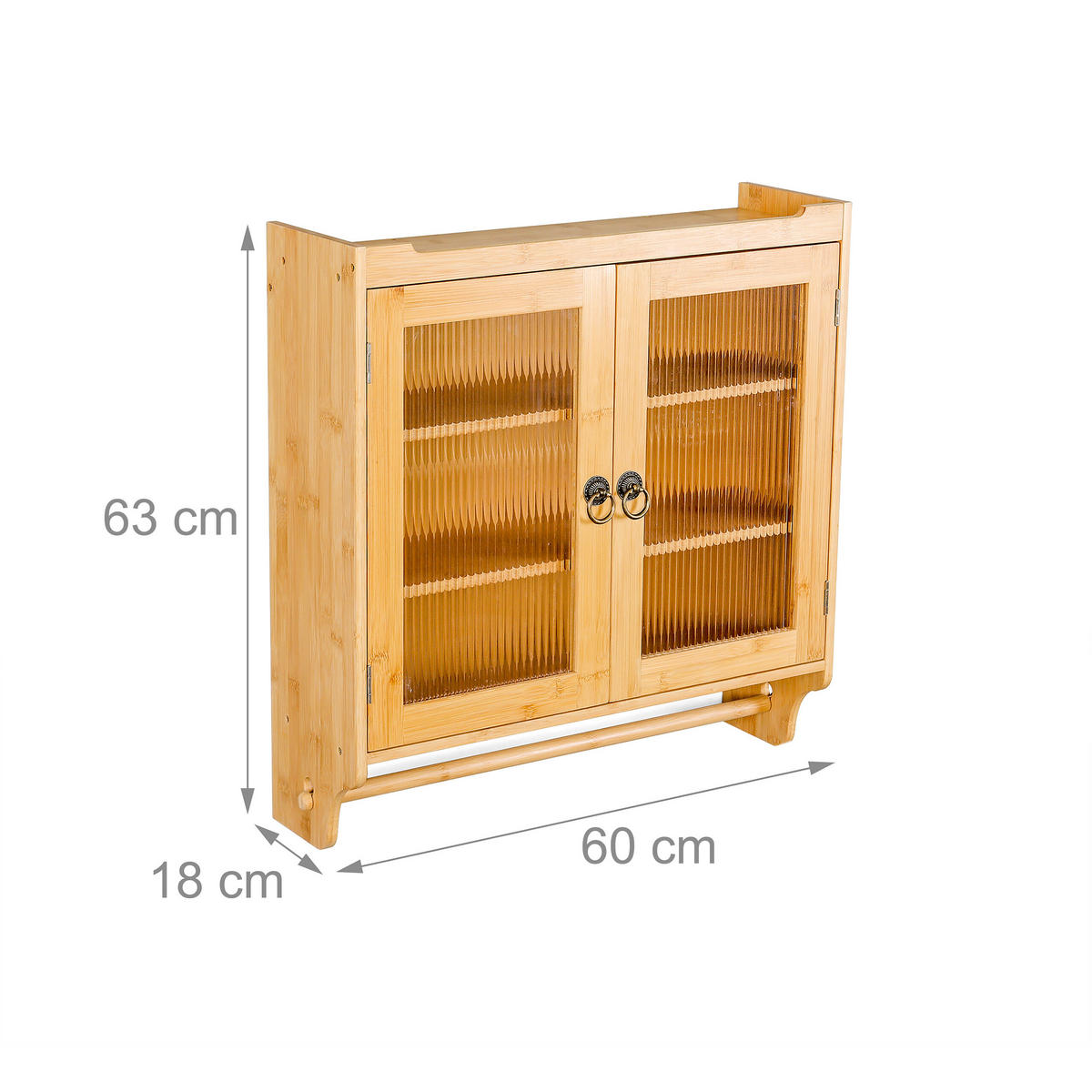 ZÁVĚSNÁ skříňka z bambusu - stříbrná/světle hnědá, dřevo/kompozitní dřevo (60/63/18cm) - Relaxdays