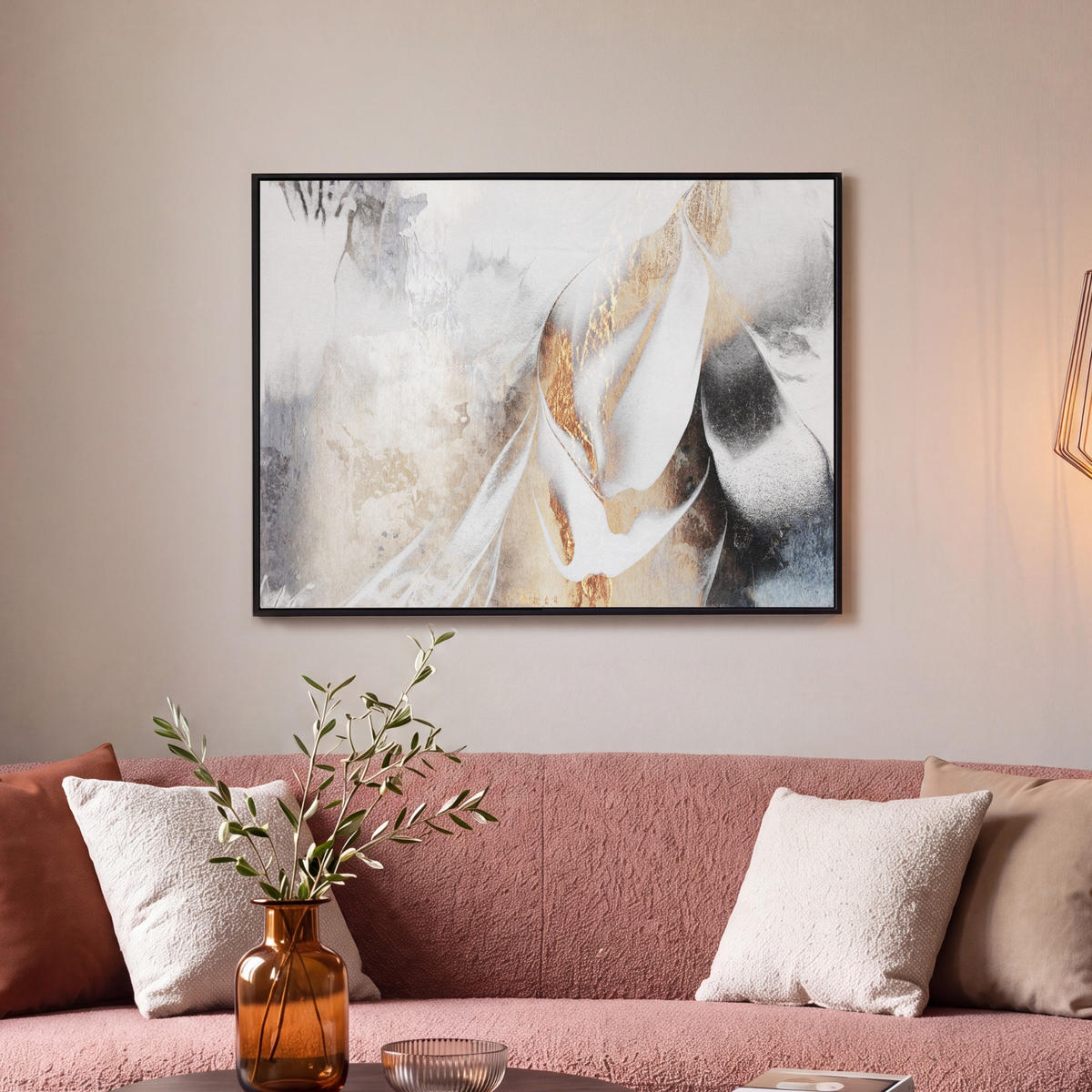 LEINWAND Bilder mit Rahmen - Luxus - Abstrakt - Gold - Weiß - 70x50 - Goldfarben, Textil (70/50cm) - MuchoWow