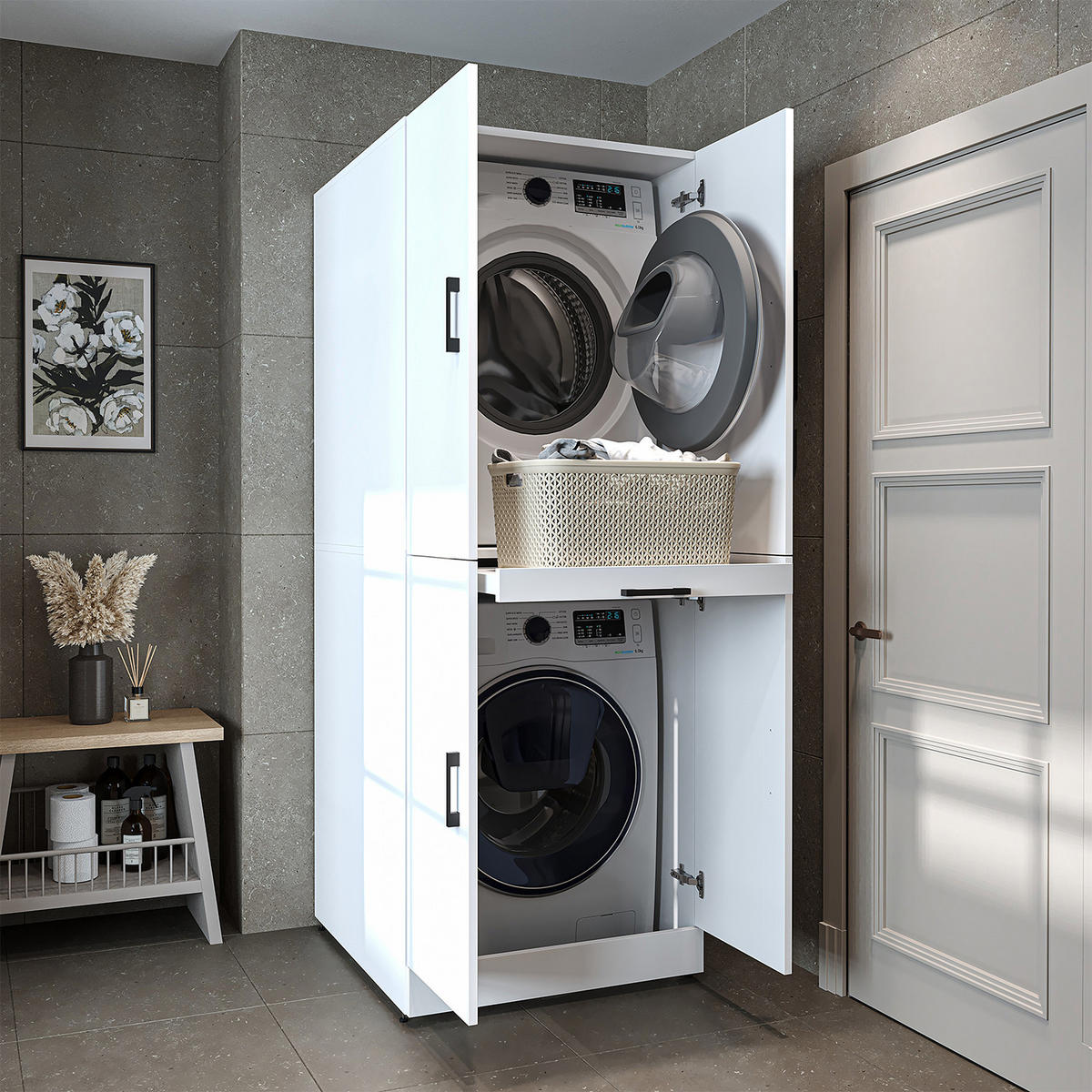 WASCHMASCHINENSCHRANK DORA-I 70cm Breit - Weiß, Holzwerkstoff (70/186/74cm)