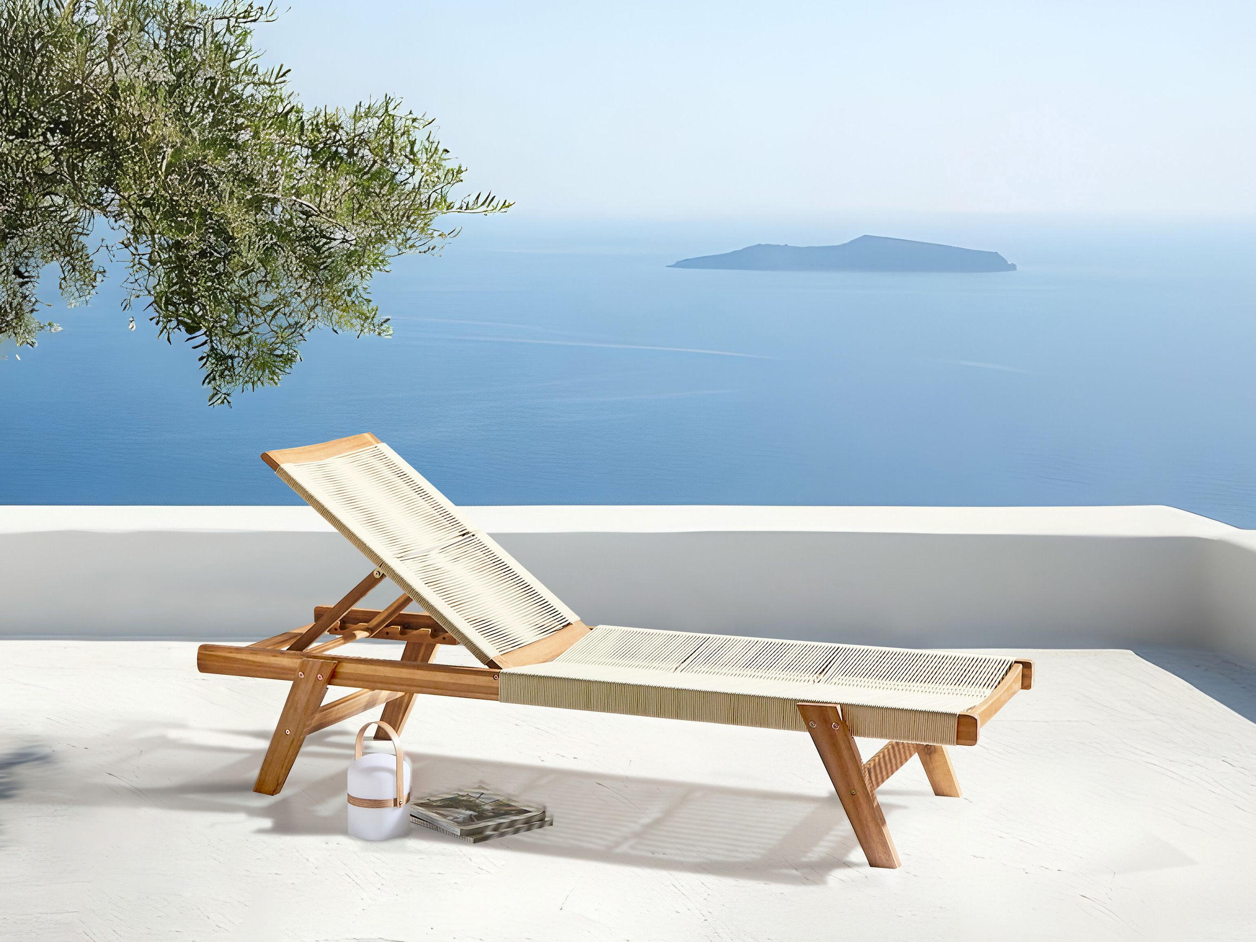 GARTENLIEGE Beige Prossedi - Hellbraun/Beige, Holz (64/35/190cm) - Beliani