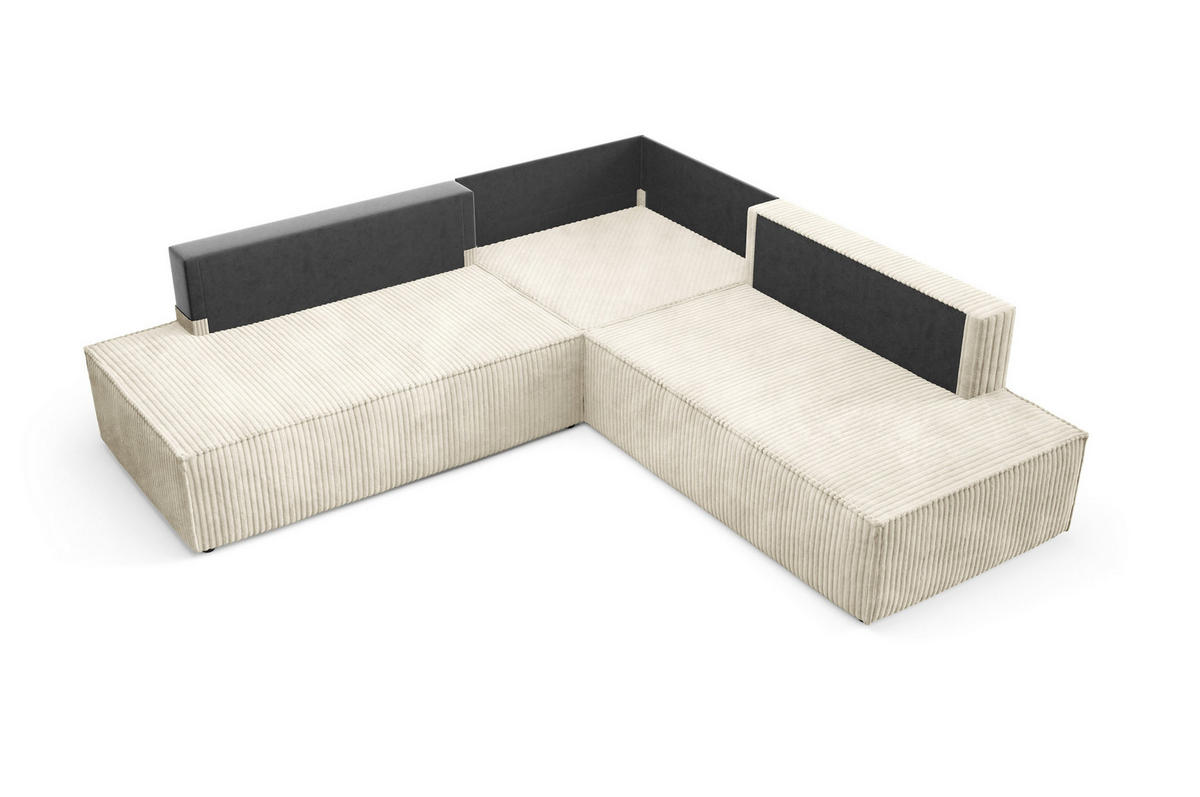 ECKSOFA TESSO II L-S Creme Kordstoff mit Schlaffunktion - Creme, Holz (254/254cm) - MASSENO
