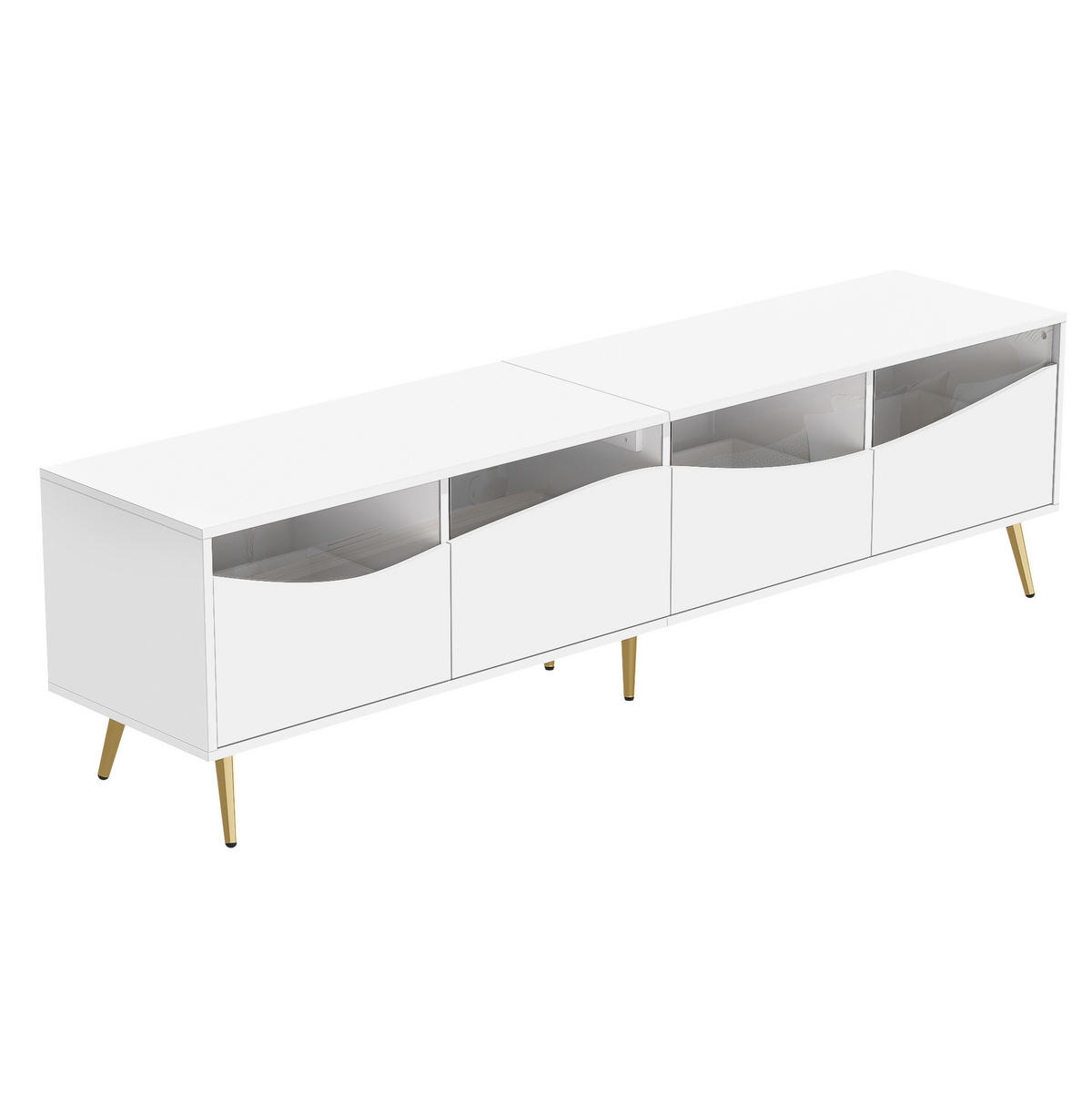 TV-SCHRANK 180/40/50 cm weiß MDF mit LED-Beleuchtung, Glasfront und goldenen Metallfüßen - Weiß, Holzwerkstoff (180/50/40cm) - OKWISH