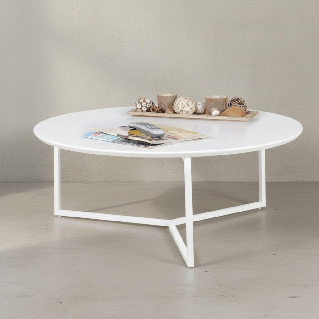 COUCHTISCH rund, Weißes MDF-Holz mit Metallbeinen, Durchmesser 80 cm, Höhe 33 cm - Weiß, Holz/Metall (80/80/33cm) - KADIMA DESIGN