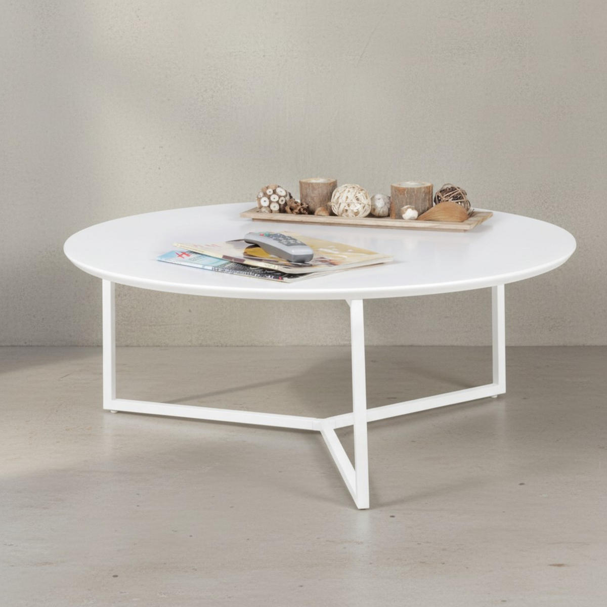 COUCHTISCH rund, Weißes MDF-Holz mit Metallbeinen, Durchmesser 80 cm, Höhe 33 cm - Weiß, Holz/Metall (80/80/33cm) - KADIMA DESIGN