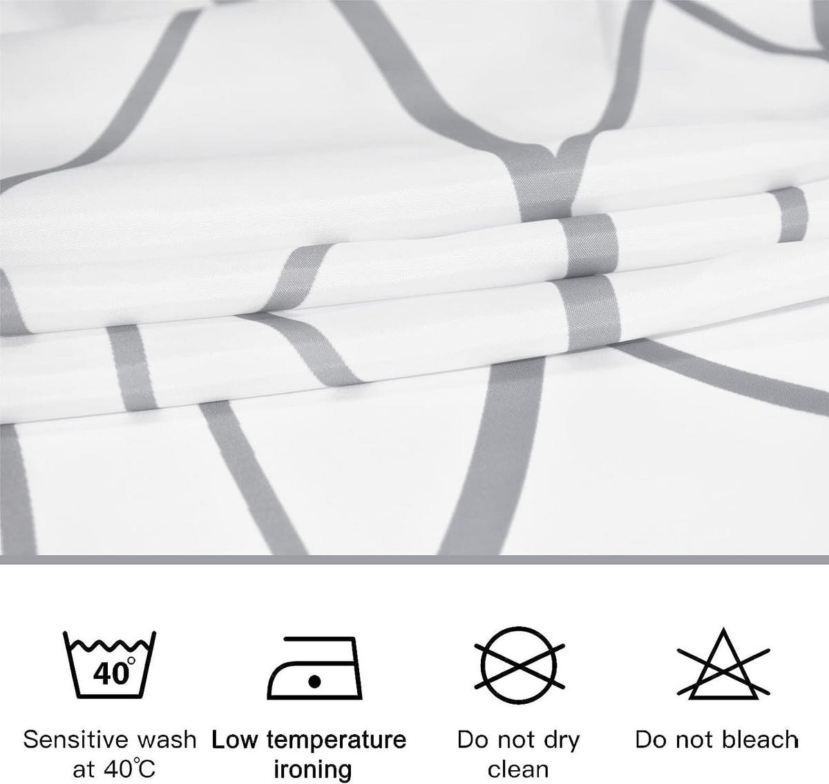 DUSCHVORHANG schimmelresistent Grau gestreift Stoff für Badewanne waschbar Badezimmer - Weiß, Textil (180/200cm) - MCBOSON
