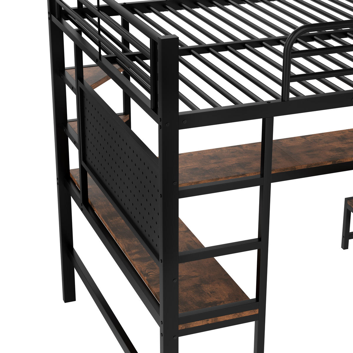 HOCHBETT 140x200cm Schwarz Metall Schreibtisch LED-Licht USB-C - Schwarz, Metall (140/200cm) - FLIEKS