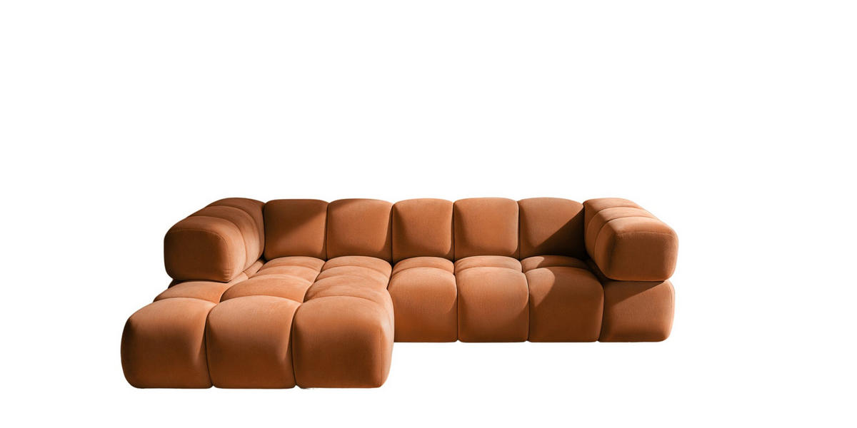 ECKSOFA L-Form Averro, stoff Bluvel, Zimtfarbe, Links - Hellbraun, Holz (280/150cm) - Kaiser Möbel