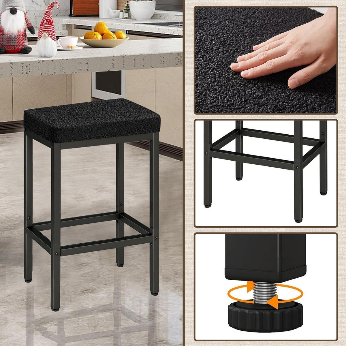 BARHOCKER 2er Set 66 cm Schwarz Metall Gestell - Schwarz, Textil (42/66/29cm)