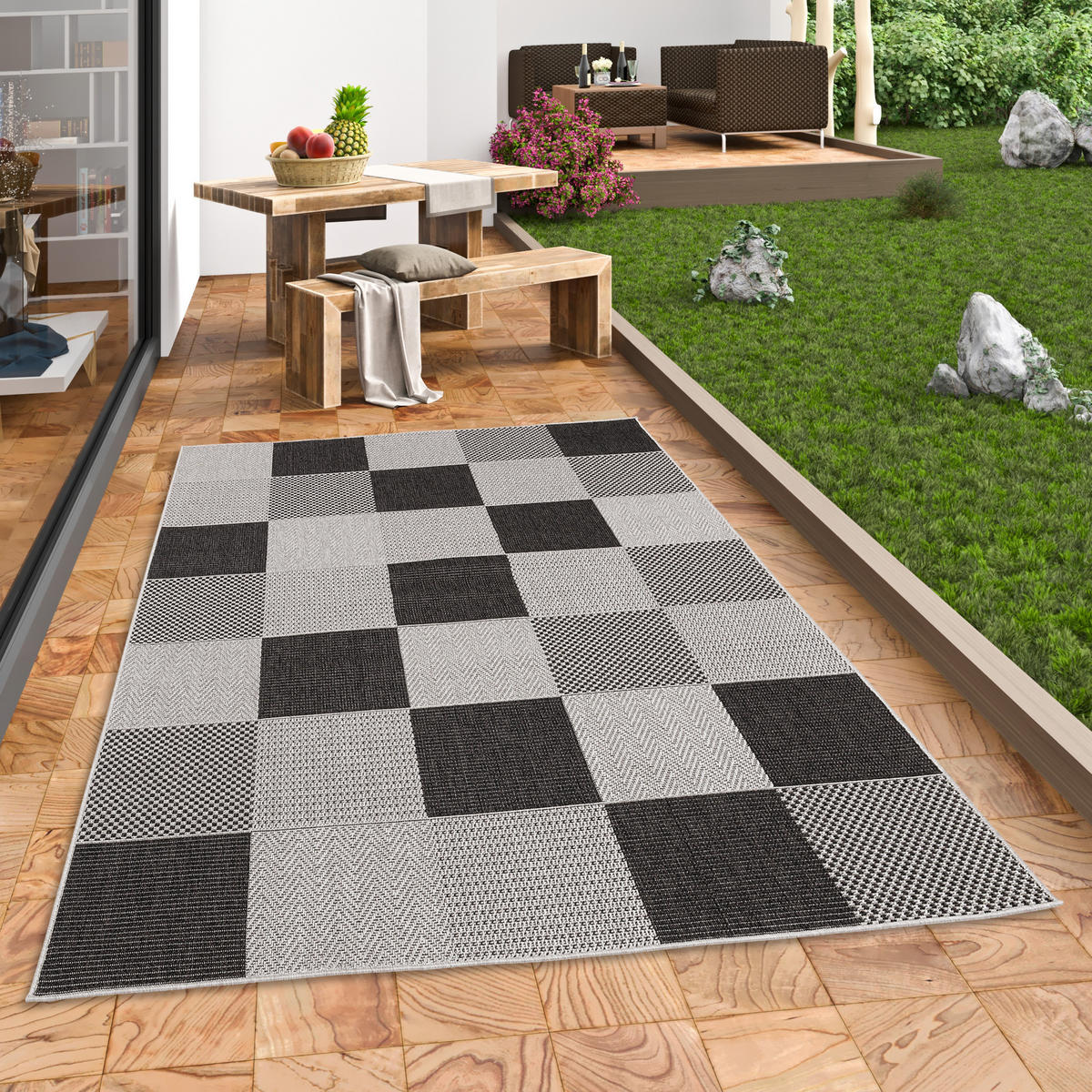 IN & OUTDOOR TEPPICH FLACHGEWEBE MARBELLA KARO - Grau, Textil (160/230cm) - Pergamon