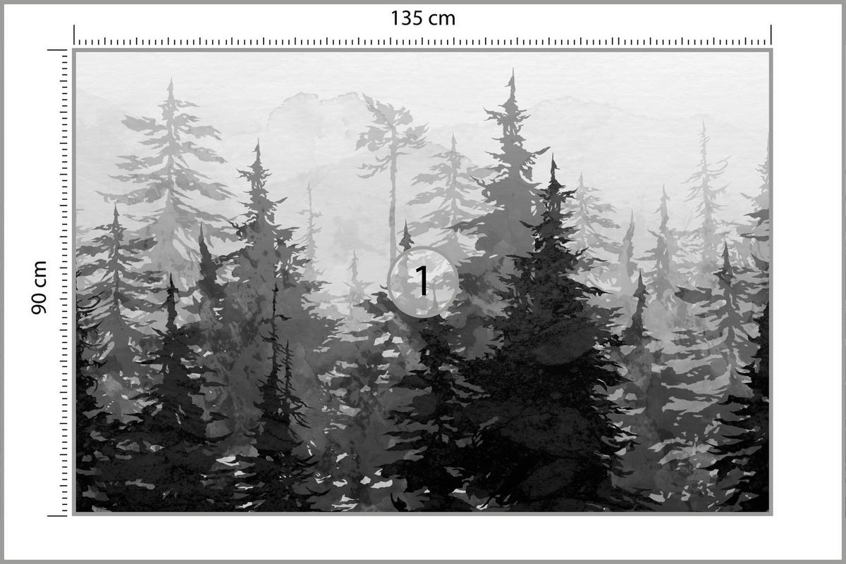 FOTOTAPETE Schwarz-Weiß WALD Bäume Natur 135x90cm - Schwarz/Weiß, Papier (135/90cm) - Muralo