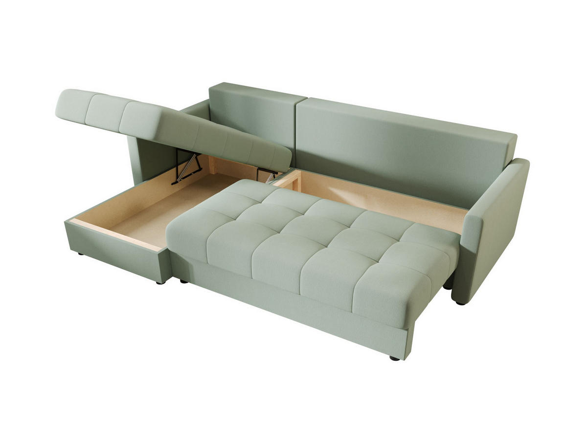 ECKSOFA MOS L BIS Cosmic 16 Links mit Schlaffunktion - Hellgrün, Textil (220/143cm) - Bedante