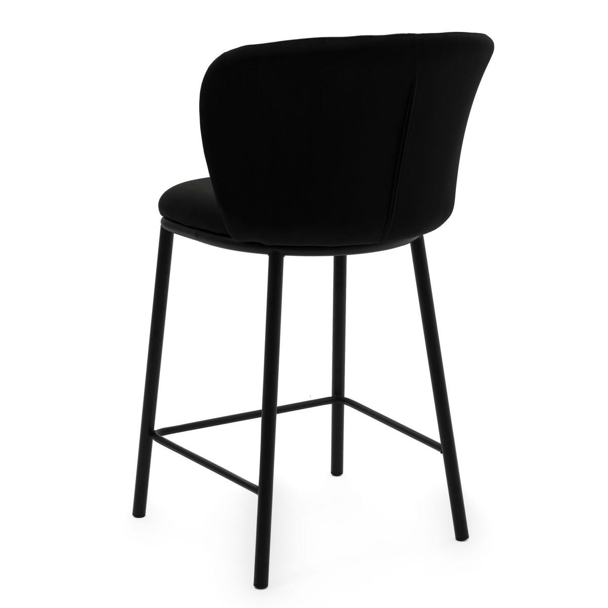 BARHOCKER BARI gepolsterter mit Steppung - schwarz - Samt Velour - Schwarz, Textil/Metall (55/94/57cm) - NEW HOME