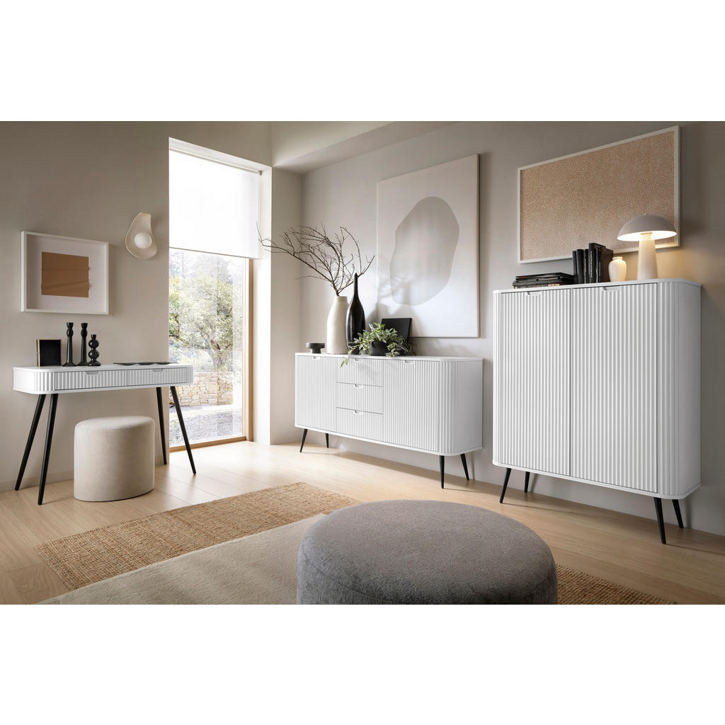 Thumbnail - Deine Möbel 24 Hochkommode, Weiß, Schwarz, Holzwerkstoff, 103x129x39 cm, Wohnzimmer, Kommoden & Sideboards, Highboards