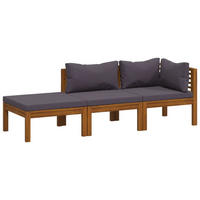 GARTEN-LOUNGE-SET 3-teilig Mit Auflagen Massivholz Akazie - Grau, Holz - vidaXL