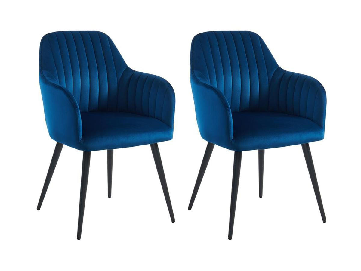 STUHL mit Armlehnen 2er-Set - Samt & Metall Schwarz - Blau - ELEANA - Blau, Textil (59/82/58cm) - Vente-Unique