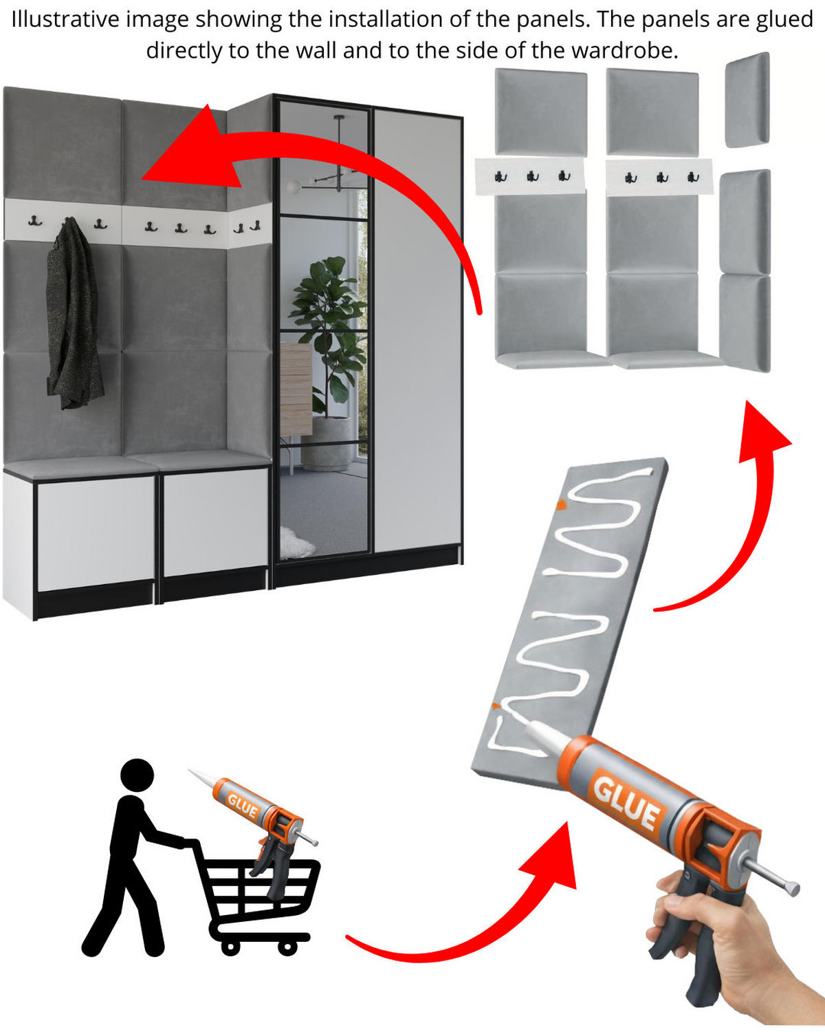 GARDEROBENSCHRANK EDEN 21 mit Spiegel - Weiß & Stoff Grau - Weiß/Grau, Holzwerkstoff (211/205/39cm) - Kier Furniture