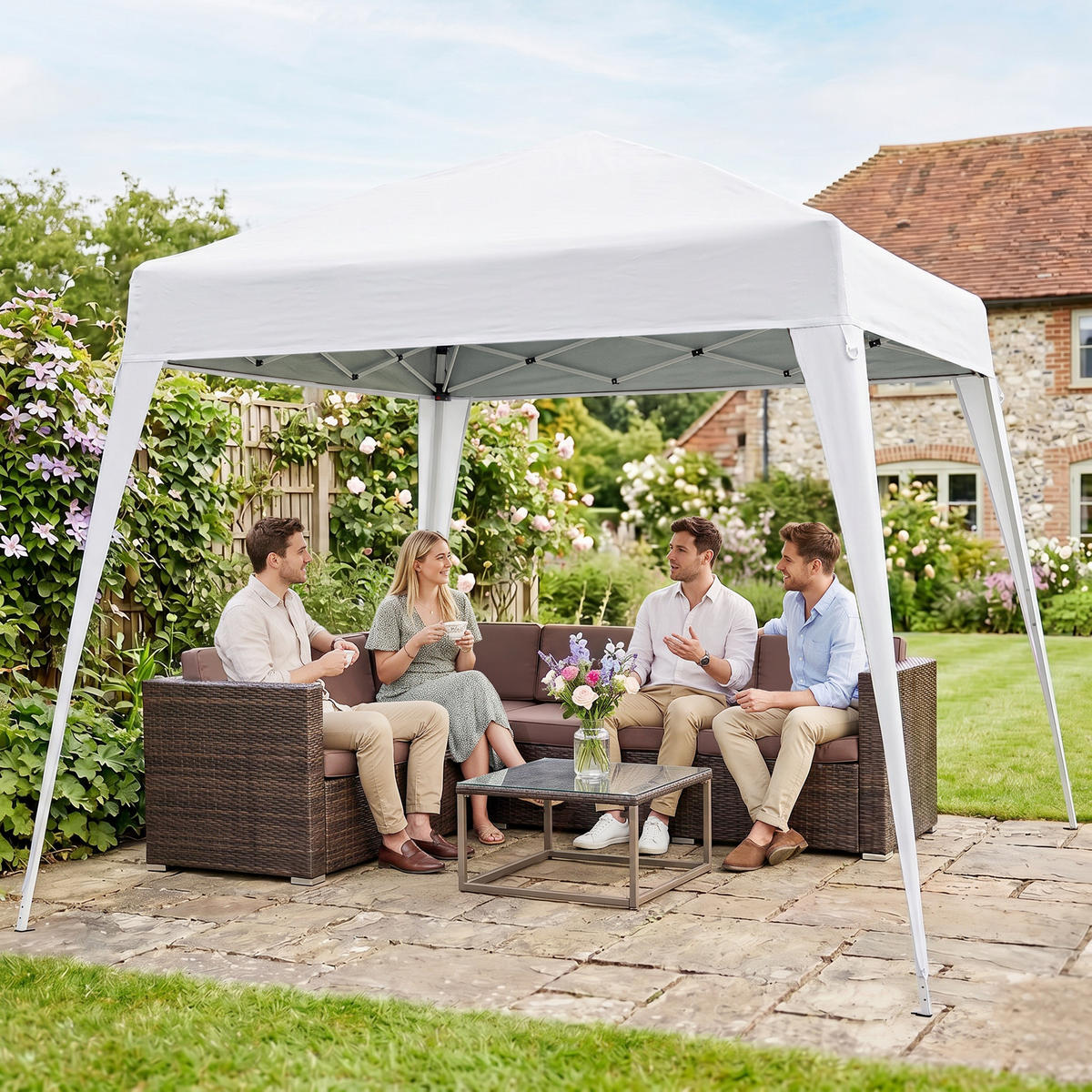 FALTPAVILLON, Grau, Stahl, Oxford - Weiß, Metall (240/250/240cm) - Outsunny