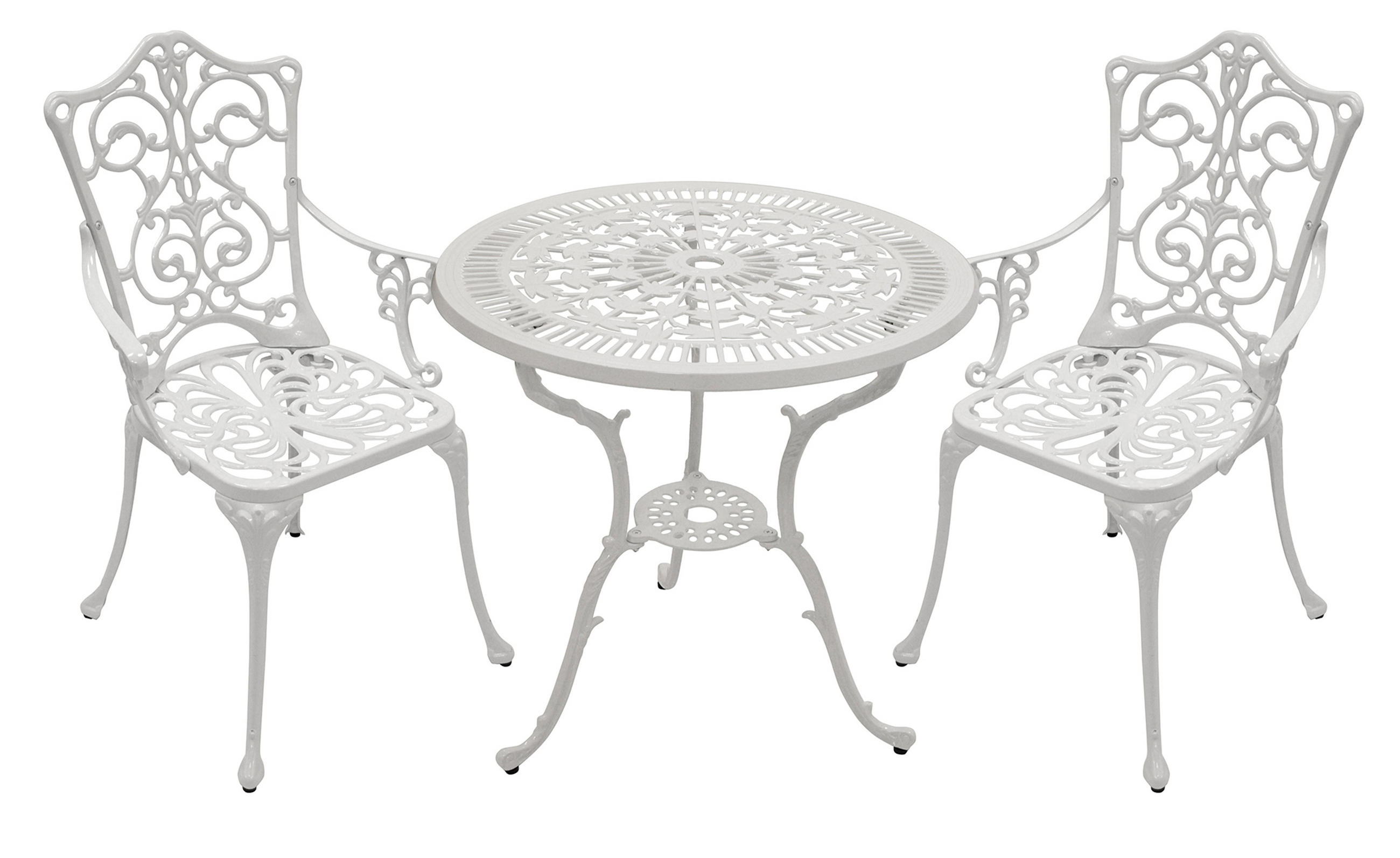 BISTROSET Boulder - Jugendstil - Gartenmöbel Set 3-teilig, Sitzgruppe Aluguss antik weiß - Weiß, Metall - TPFGarden
