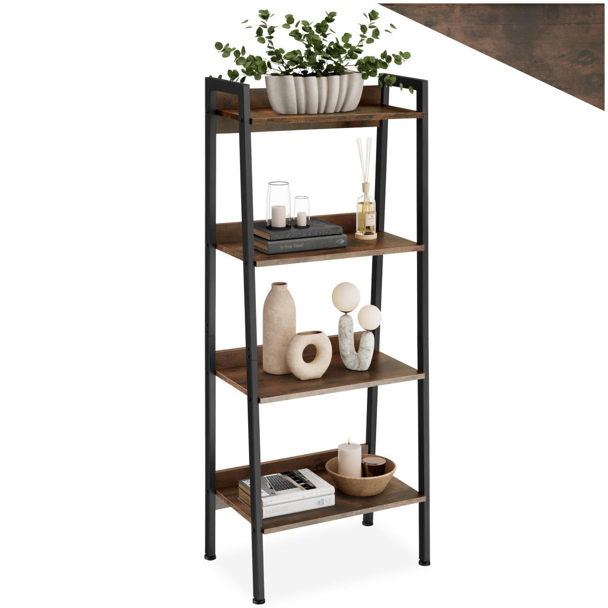 LEITERREGAL Chatham,inklusive Kippschutz, 57,5 x 34 x 138 cm,Industrial Holz dunkel, rustikal - Rostfarben, Holzwerkstoff (34/138/57.5cm) - tectake