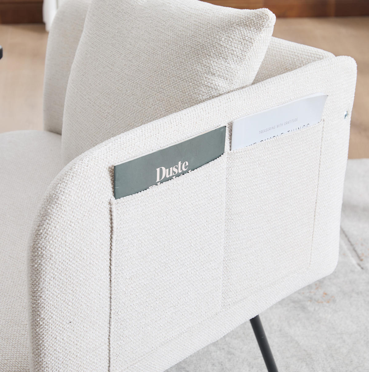 SESSEL 86/72/71 cm in Beige mit Beistelltisch und Seitentaschen - Beige, Textil (86/71/72cm) - BEAOK