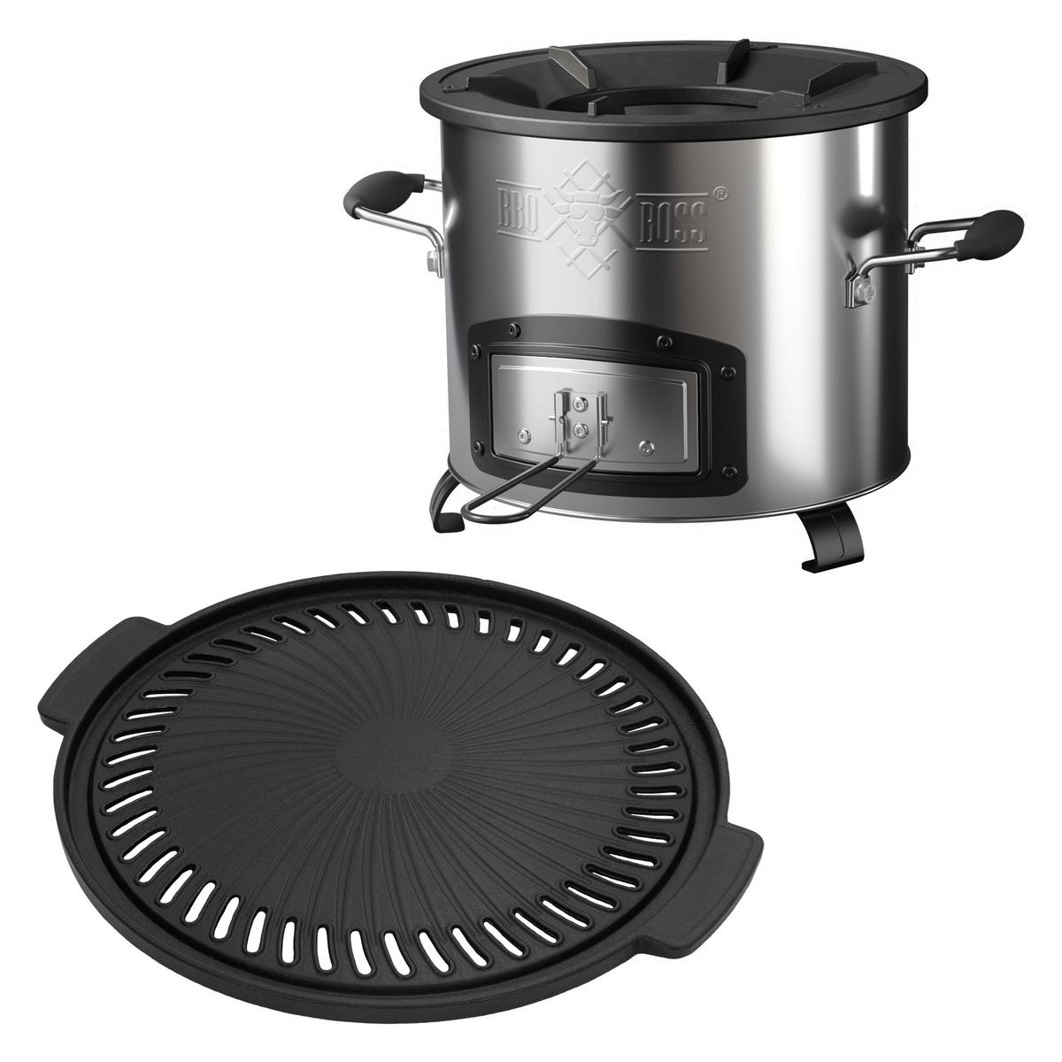 RAKETENOFEN mit Grillplatte Guss - Silberfarben, Metall (26/23/26cm) - BBQ Boss