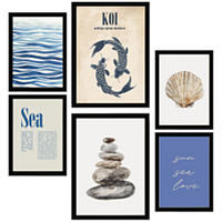 POSTER Set Mit 6 Meer, Ozean, Marine A3 & A4 Schwarzer Rahmen - Schwarz, Papier (29/3cm) - Nacnic
