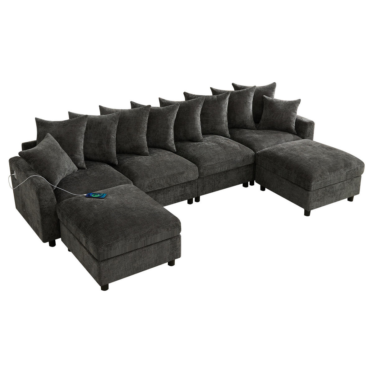 ECKSOFA Modular, Grau, Waffel-Chenille, 6-Sitzer, 2 Hocker - Grau, Textil (153.5/283cm)