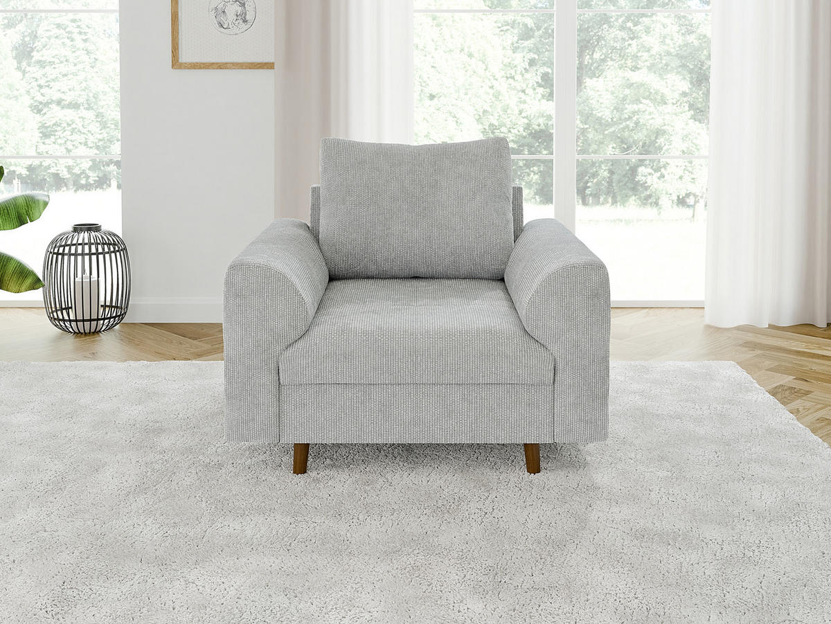 SITZGARNITUR 3+1 Sigurd Hellgrau Chenille - Hellgrau/Braun, Holz/Textil (210/81/93cm) - S-Style Möbel