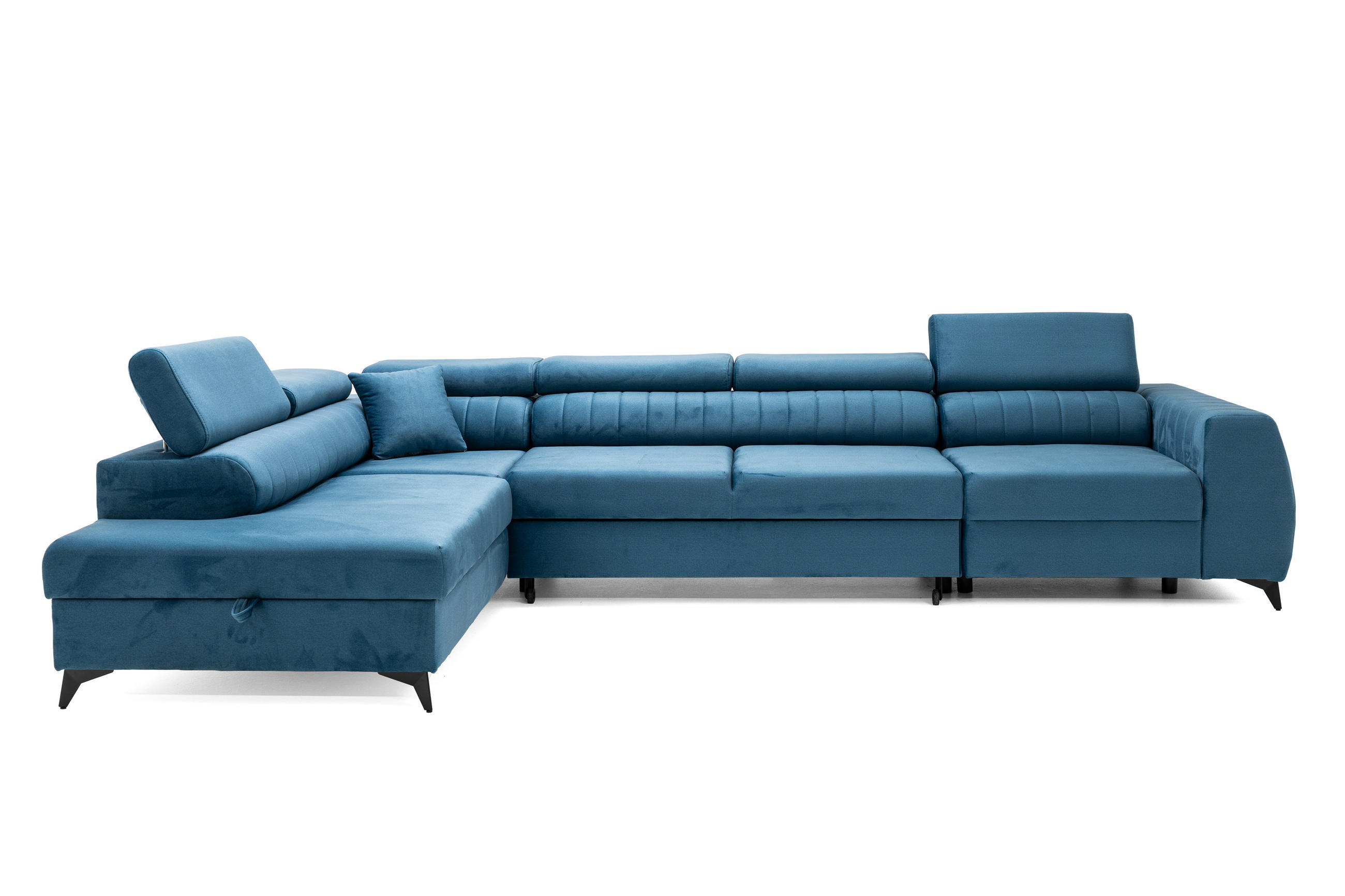 ECKSOFA PIERO MAXI Links mit Schlaffunktion 195x125 Velours Blau - Blau/Schwarz, Holz/Textil (350/203cm) - Muffo
