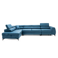 ECKSOFA PIERO MAXI Links mit Schlaffunktion 195x125 Velours Blau - Blau/Schwarz, Holz/Textil (350/203cm) - Muffo