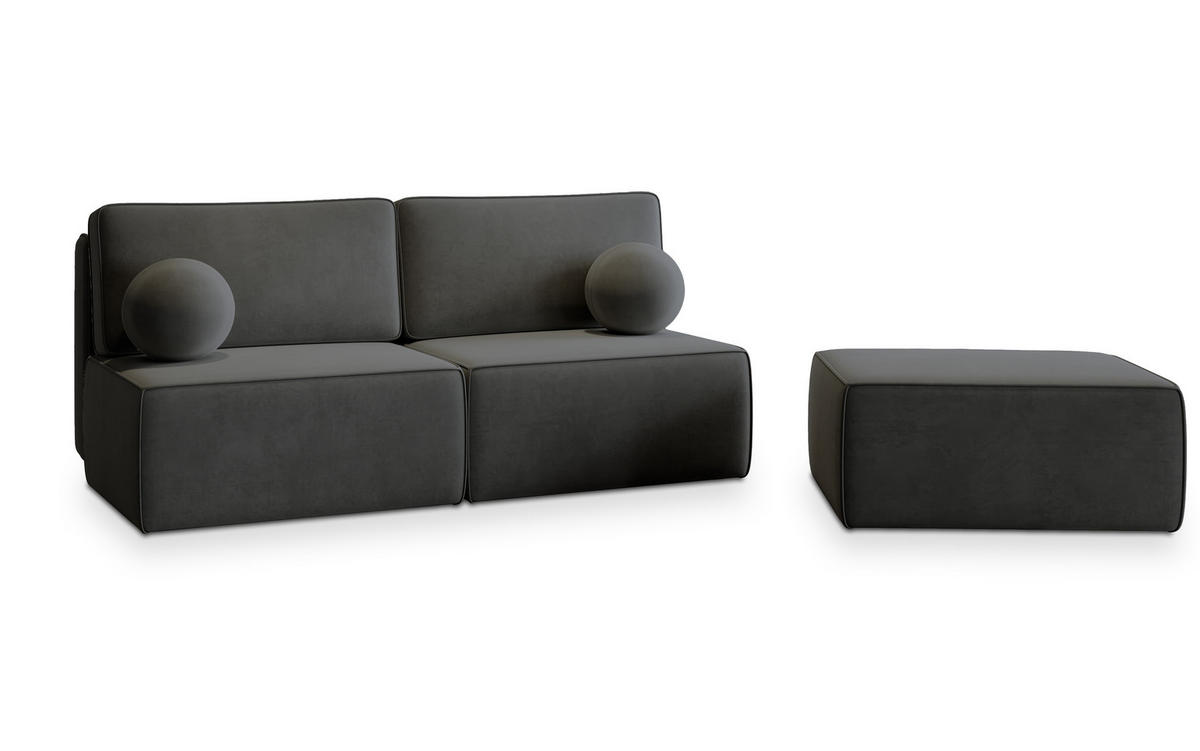 ECKSOFA VARNA M Schwarz Velours-Stoff mit Schlaffunktion - Schwarz, Holz (196/158cm) - MASSENO