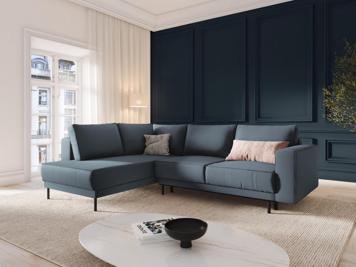 AUSKLAPPBARES-ECKSOFA links Caro aus strukturiertem Stoff blau 5 Sitzplätze - Blau, Textil (187/247cm) - Micadoni