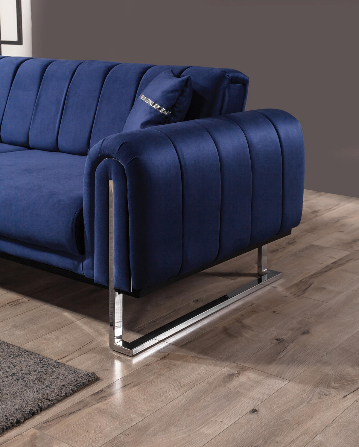 3 Sitzer SOFA Wave Samt Blau - Blau, Textil/Metall (225/78/95cm) - Villa Möbel