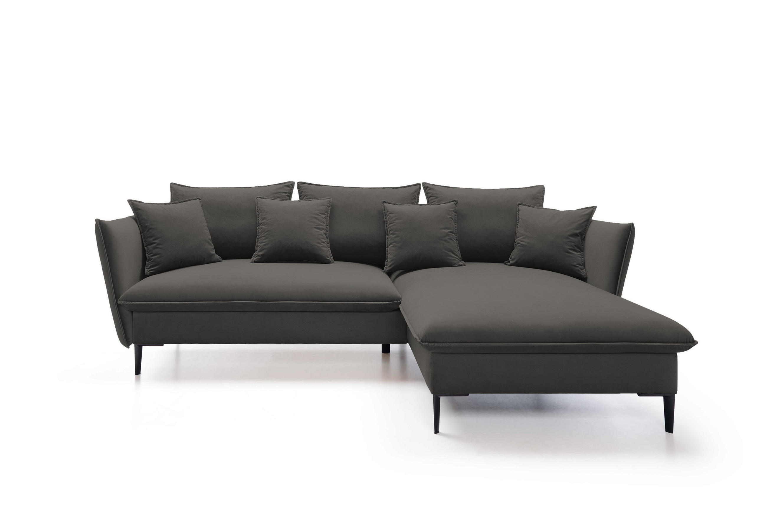 ECKSOFA GLOSS mit Schlaffunktion, Ottomane & goldenen Füßen – Samtsofa im GLOSSour-Stil mit Zierkissen, 258x167x91 cm, Rechte, SCHWARZ - Schwarz, Holz/Textil (258/167cm) - DomoHome