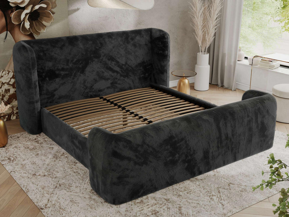 POLSTERBETT EMORA CLASSIC DUO 140/200 - Dunkelgrau Plüsch - Pocket-Matratze - Dunkelgrau, Textil (140/200cm) - MKS