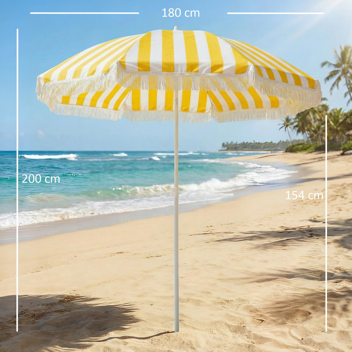 STRANDSCHIRM Metall Polyester Gelb Weiß - Gelb, Metall (180/180cm) - Outsunny