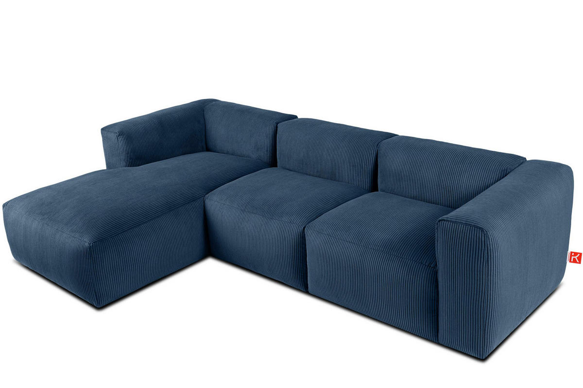 ECKMODULSOFA-LINKS BUFFO mit extrem weicher und bequemer Sitzfläche, Kordstoff, marineblau - Blau/Grün, Textil (297/180cm) - KONSIMO®