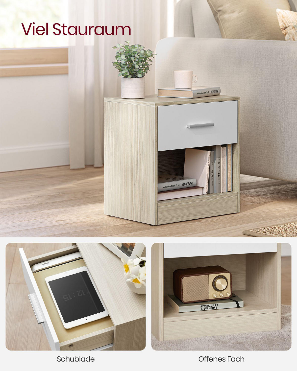 NACHTTISCH KINGSTON - Beige, Holzwerkstoff (39/41/28cm) - Hansiro