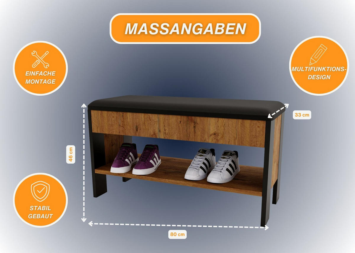 GARDEROBENBANK Nussbaumfarben 46/80/33cm - Nussbaumfarben/Schwarz, Holzwerkstoff (33/46/80cm) - CraftPAK