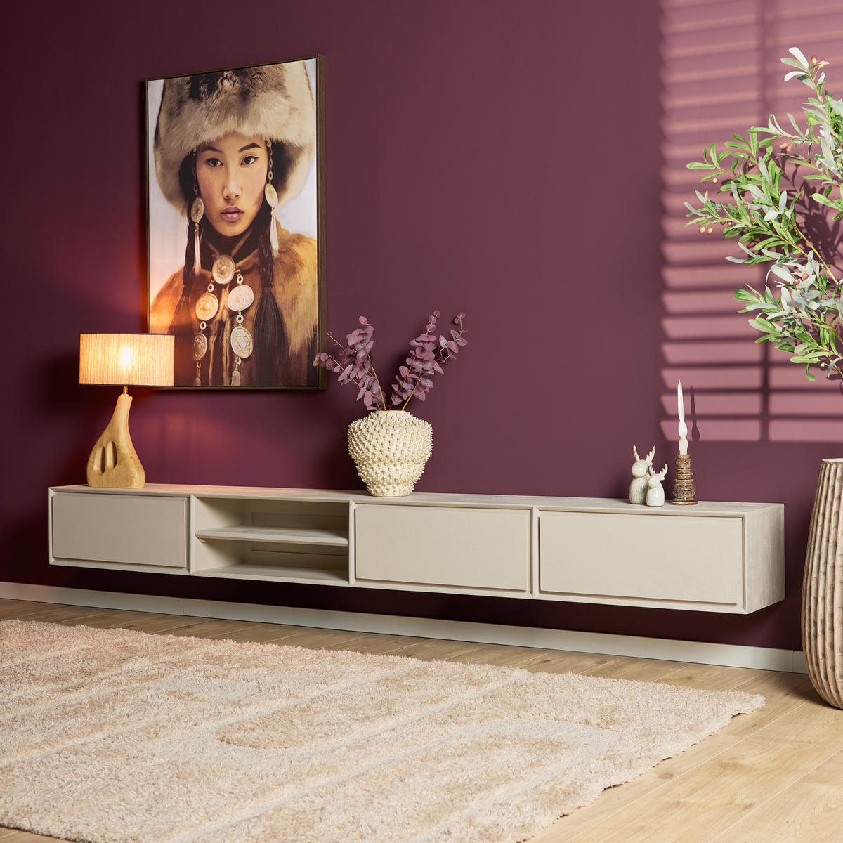LOWBOARD Mangoholz Sandfarben 280x35x30 cm - Sandfarben, Holz (280/30/35cm)